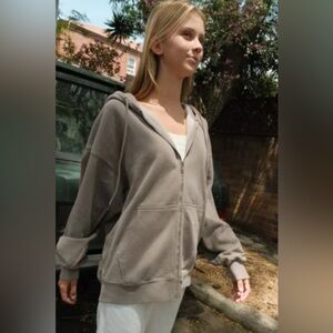 Brandy Melville Taupe Zip-Up Hoodie
